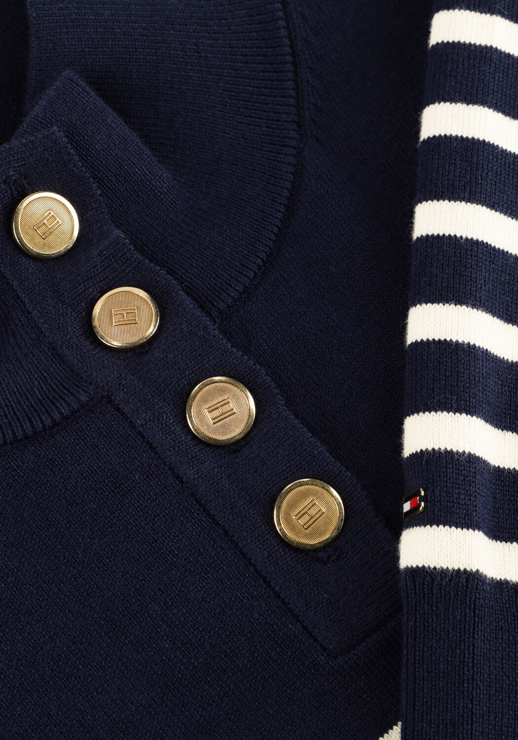 Dunkelblau TOMMY HILFIGER Pullover CO JERSEY GOLD BTN MOCK-NK SWT - large