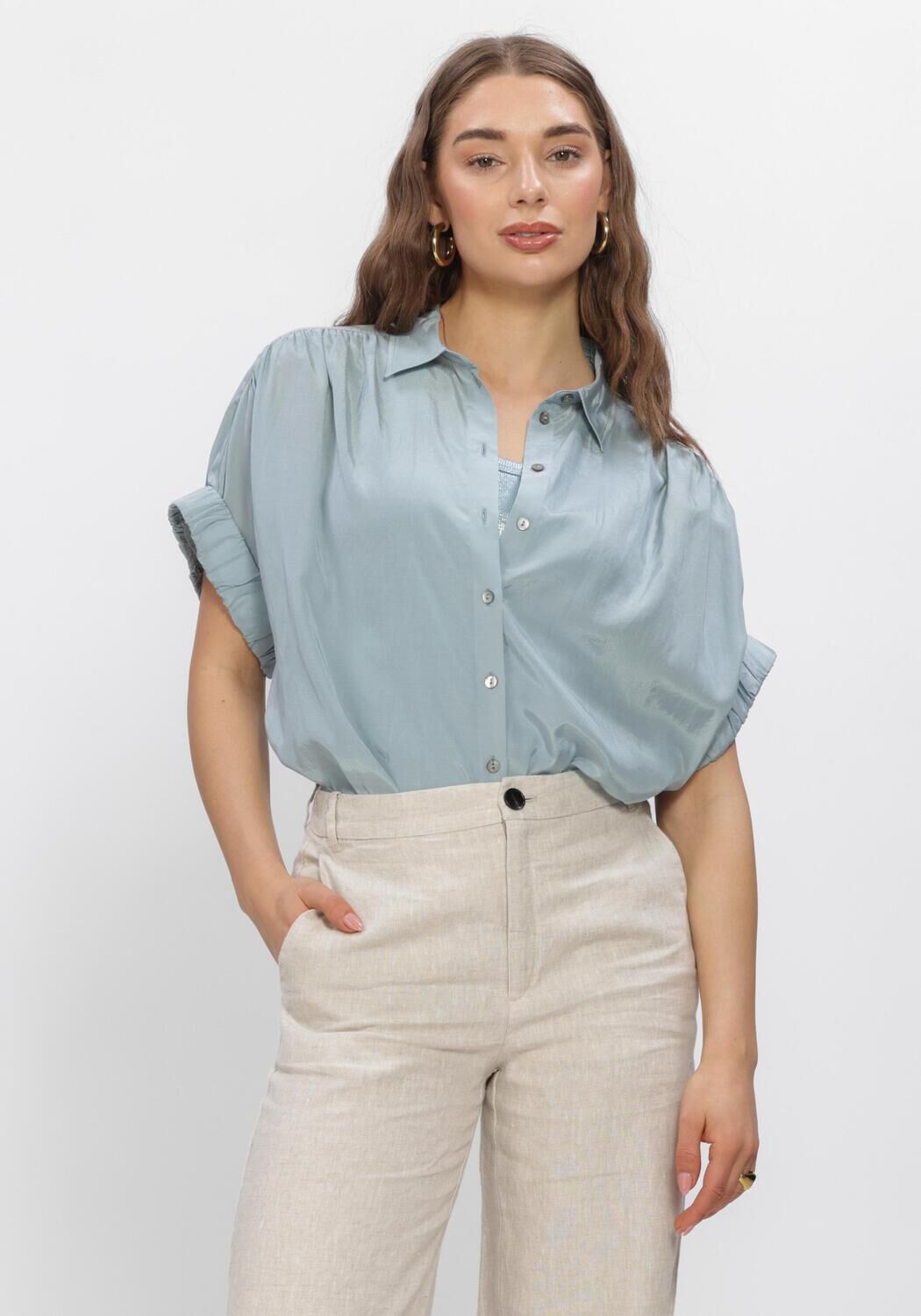 Blaue SUMMUM Blusen BLOUSE SHORT SLEEVES VISCOSE COTTON - large