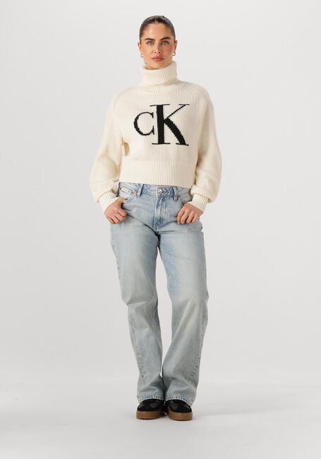 Nicht-gerade weiss CALVIN KLEIN Rollkragenpullover BLOWN UP CK LOOSE SWEATER CONTRA - large