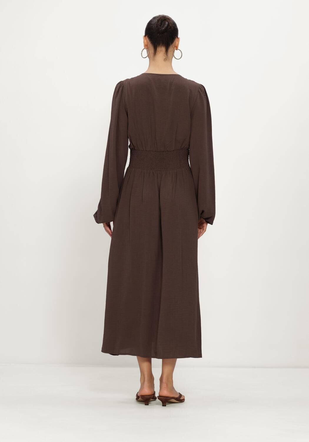 Braune NEO NOIR Maxikleid ANNELIE SOLID CREPE DRESS - large