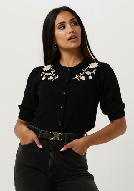 Schwarze OBJECT Strickjacke OBJTHESS S/S KNIT EMBROIDERY CARDIGAN E - large