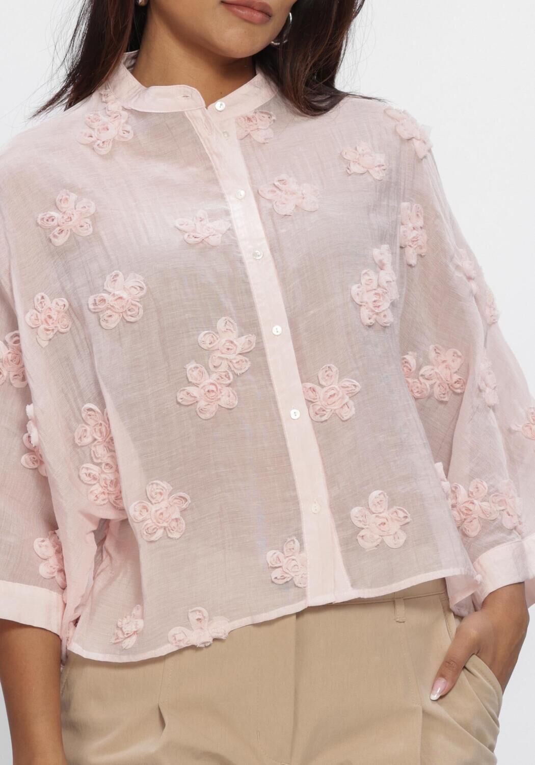Hell-Pink JANSEN AMSTERDAM Blusen MARNEY BLOUSE 3DF1 759 WIDE KIMONO SLEEVE 3D FLOWERS - large