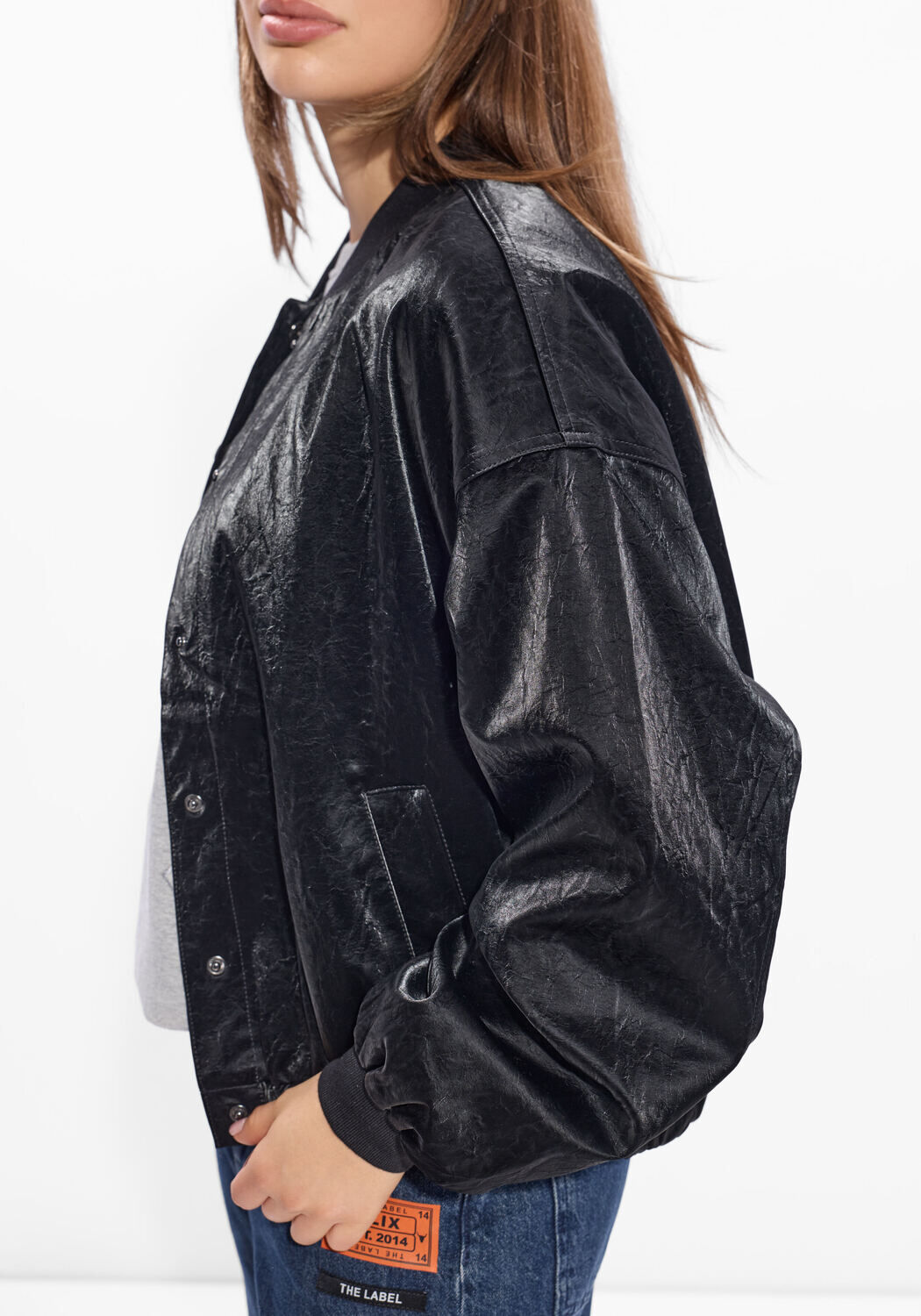 Schwarze ALIX THE LABEL Jack LADIES WOVEN VELVET LEATHER BOMBER - large