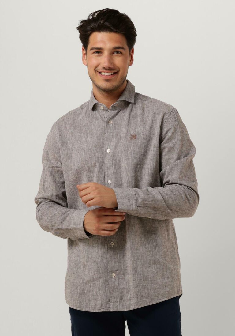 braune vanguard casual-oberhemd long sleeve shirt linen cotton blend 2 tone