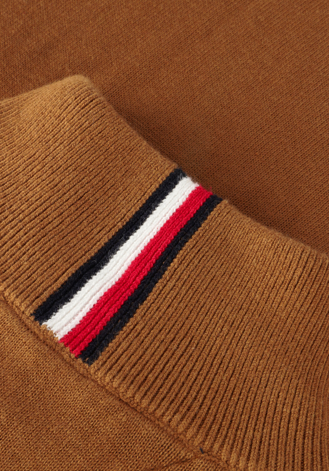 Camelfarbene TOMMY HILFIGER Pullover PIMA ORG CTN CASHMERE ZIP MOCK - large