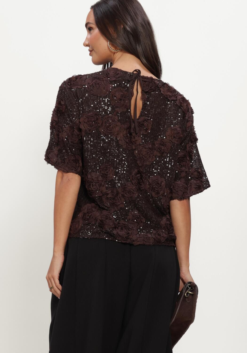 Braune Y.A.S. Top YASELYSIA 3/4 SEQUIN TOP - large