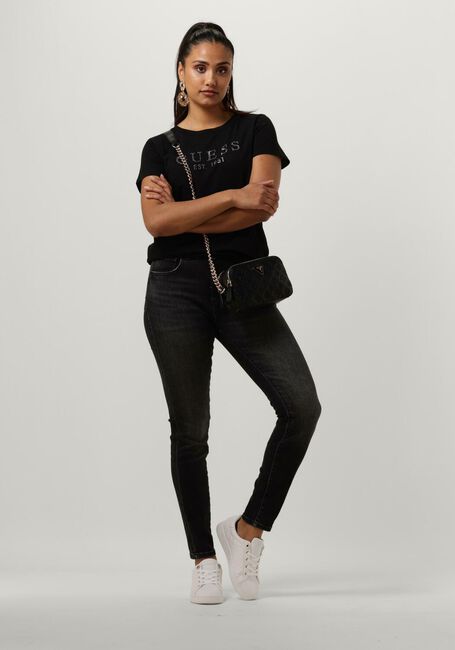 Schwarze GUESS T-shirt SS GUESS 1981 CRYSTAL EASY TEE - large