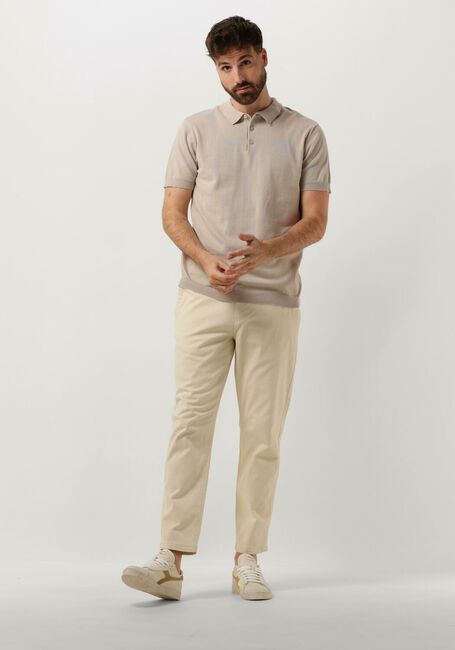 Sand PURE PATH Polo-Shirt KNITTED SHORTSLEEVE POLO BUTTON UP WITH CHEST EMBROIDERY - large