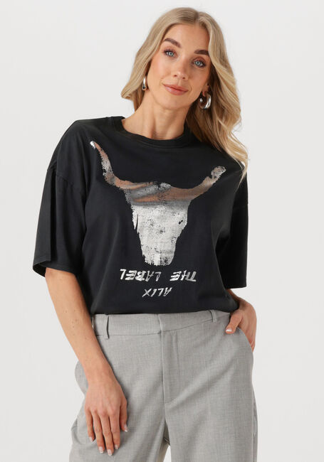 Schwarze ALIX THE LABEL T-shirt LADIES KNITTED SILVER BULL TSHIRT - large