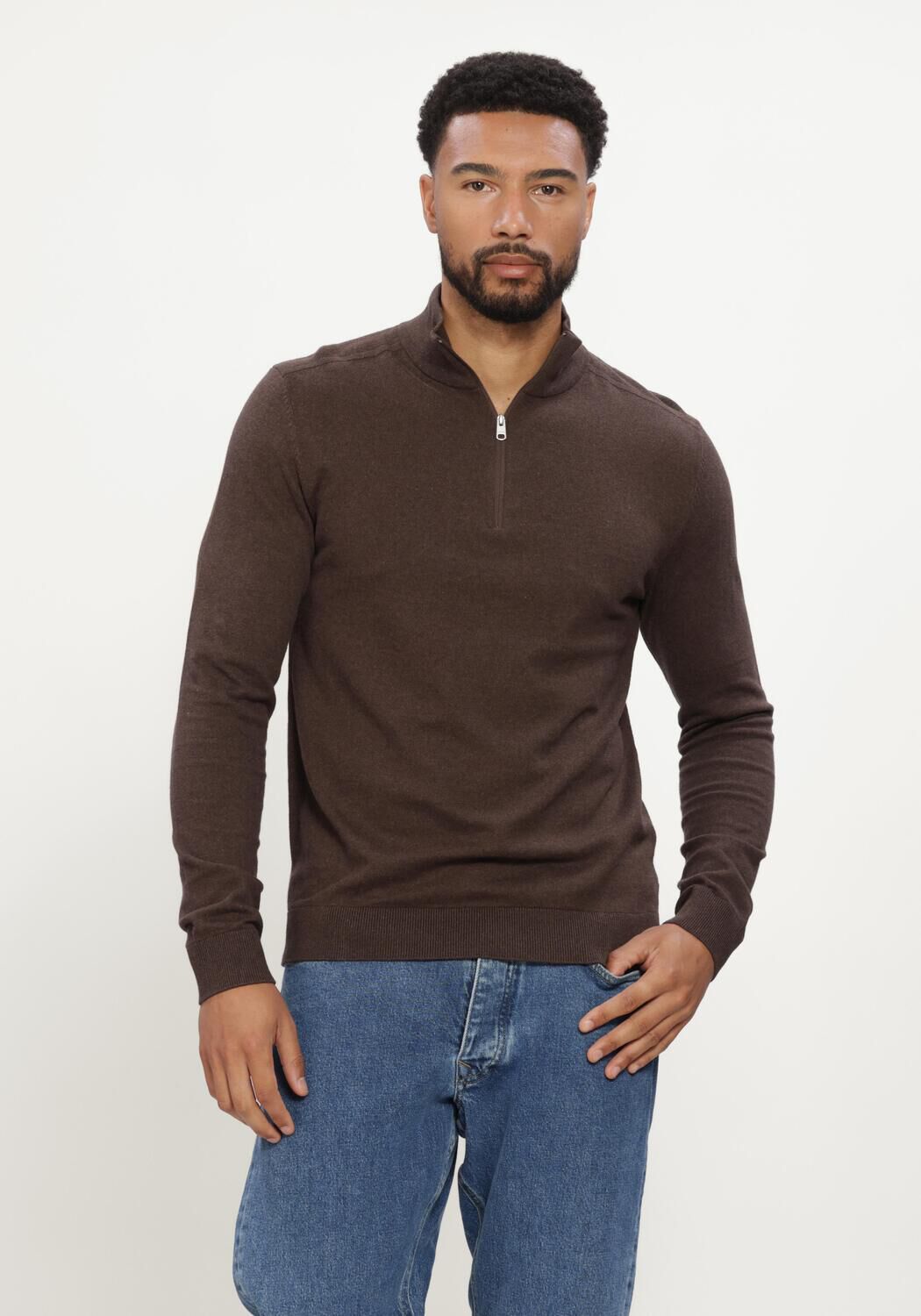 Braune SELECTED MEN Pullover SLHBERG HALF ZIP CARDIGAN NOOS - large