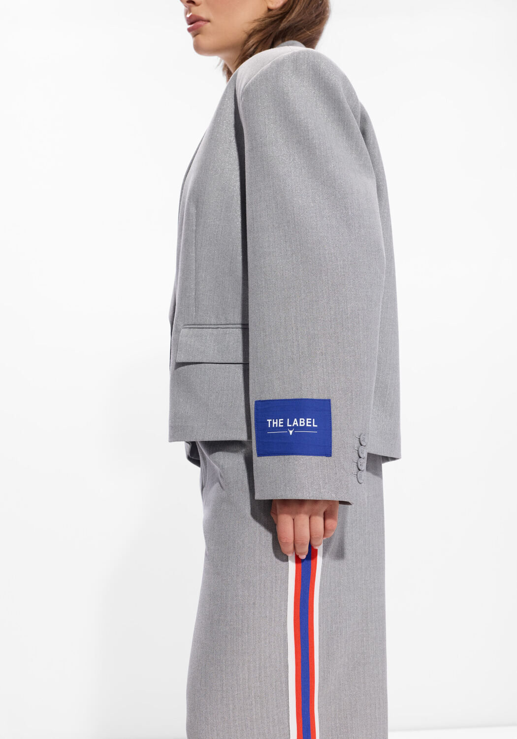 Graue ALIX THE LABEL Blazer LADIES WOVEN COATED HERRINGBONE BLAZER - large