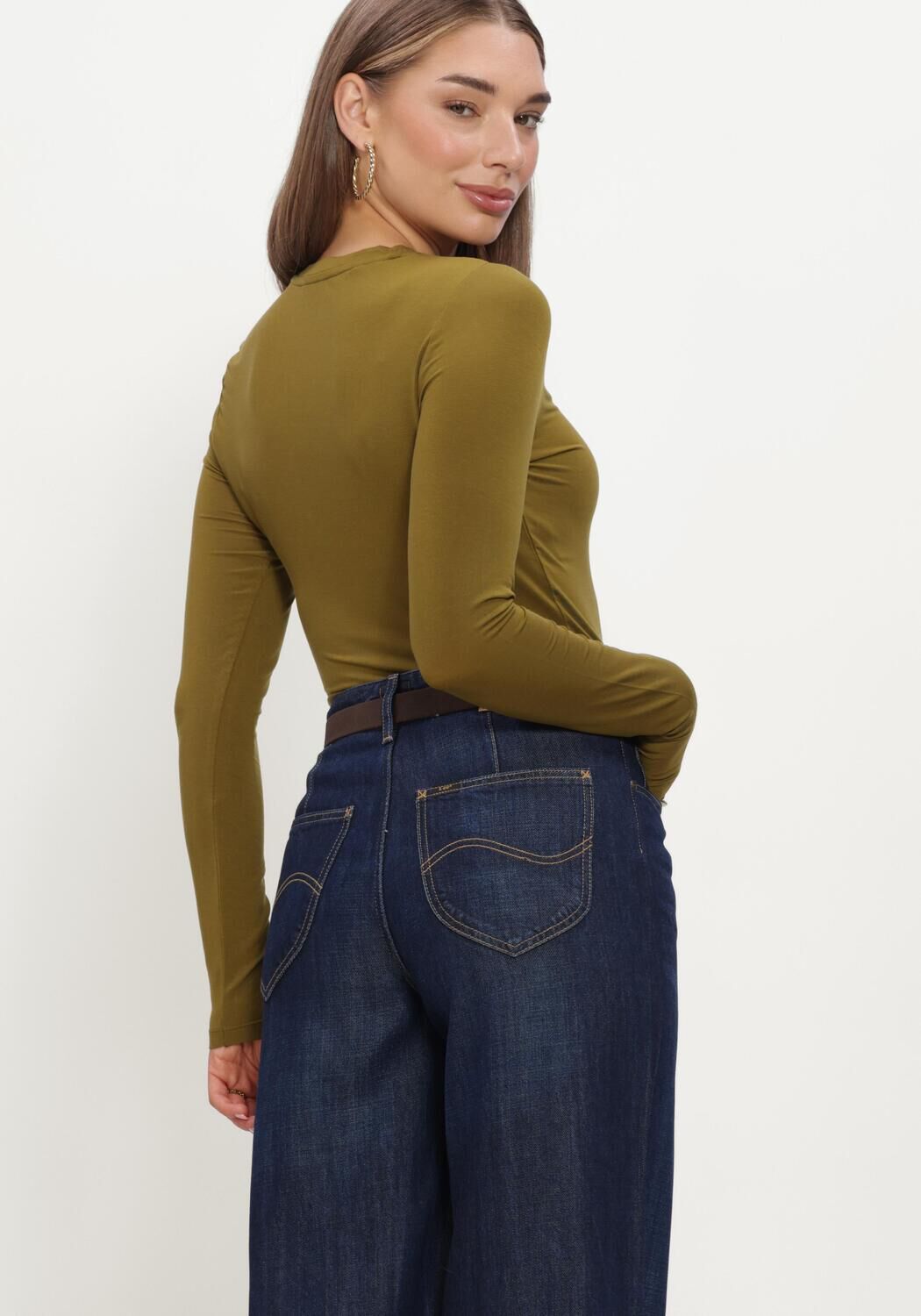 Olive SELECTED WOMEN Top SLFMANJA LS O-NECK - large