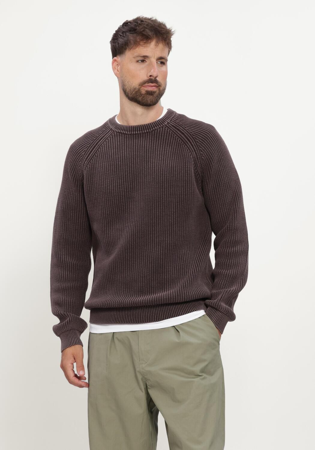 Braune ANERKJENDT Pullover AKSUNE WASHED PATENT KNIT - large