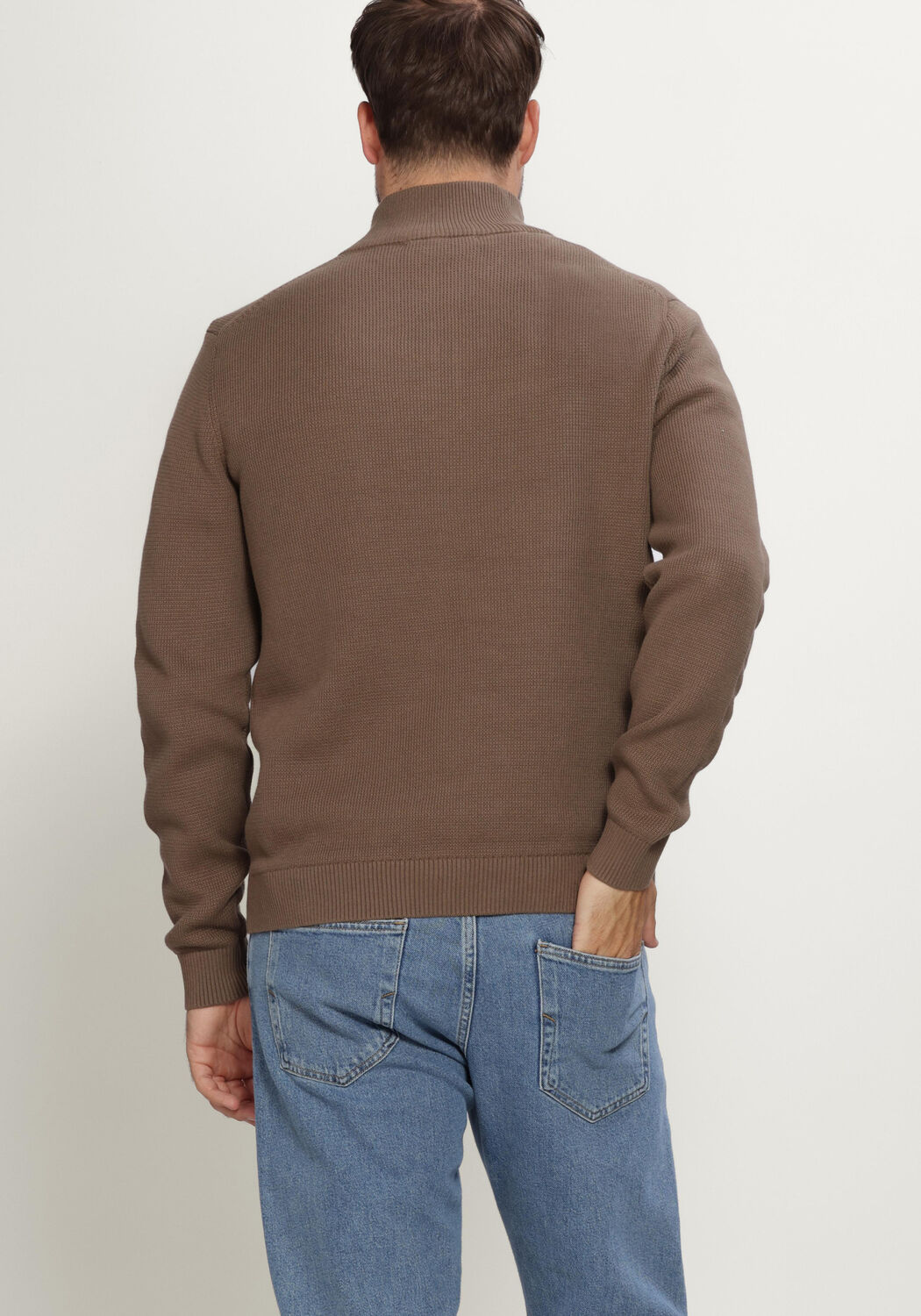 Camelfarbene SELECTED MEN Pullover SLHDANE LS KNIT STRUCTURE HALF ZIP NOOS - large