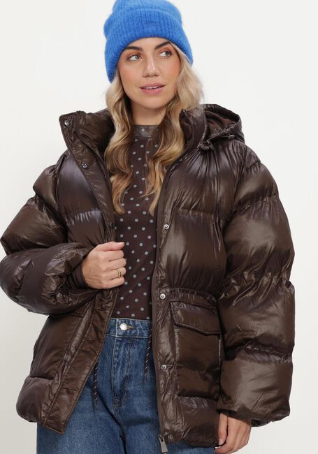 Braune NEO NOIR Wattierte Jack CLOTILDE SHINY PUFFER JACKET - large
