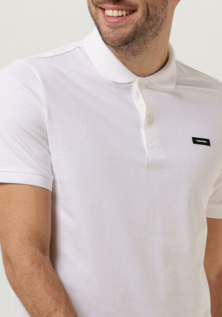 Weiße CALVIN KLEIN Polo-Shirt STRETCH PIQUE SLIM BUTTON POLO - large
