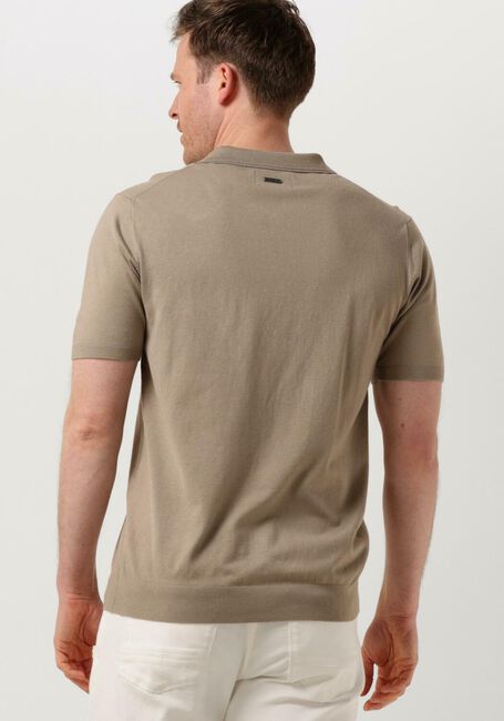Taupe PURE PATH Polo-Shirt KNITTED SHOTSLEEVE POLO HALF ZIP WITH CHEST EMBROIDERY - large
