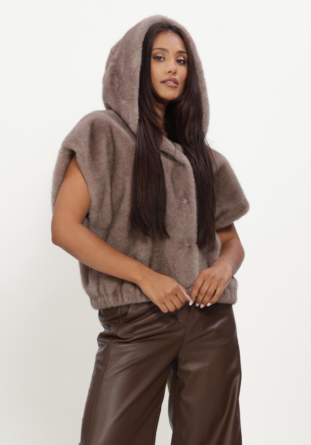 Taupe STUDIO AR Fake-Fur-Jack OLENA FAUX MINK - large