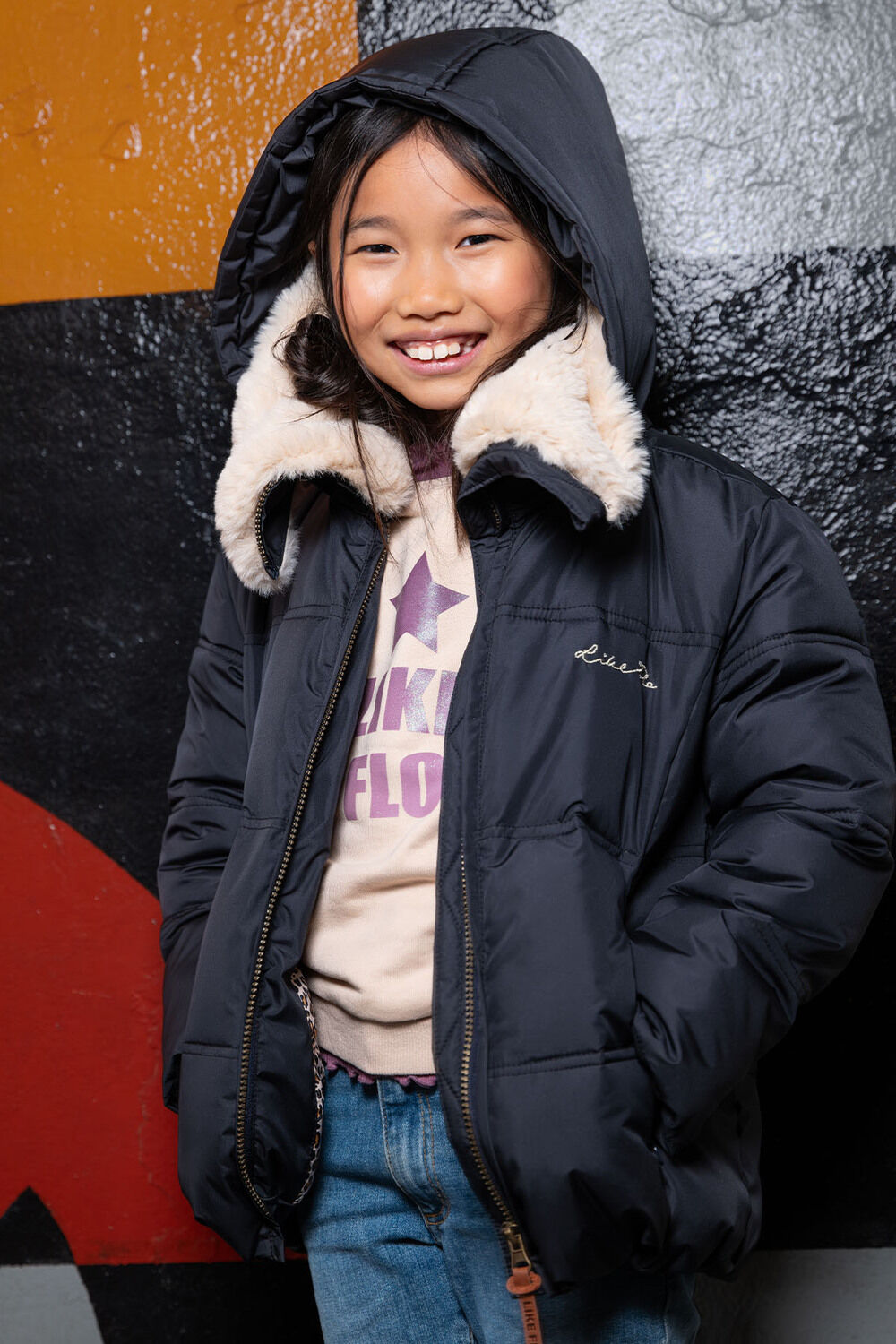 Dunkelblau LIKE FLO Wattierte Jack AMAYA FLO GIRLS SHORT FANCY HOODED JACKET - large