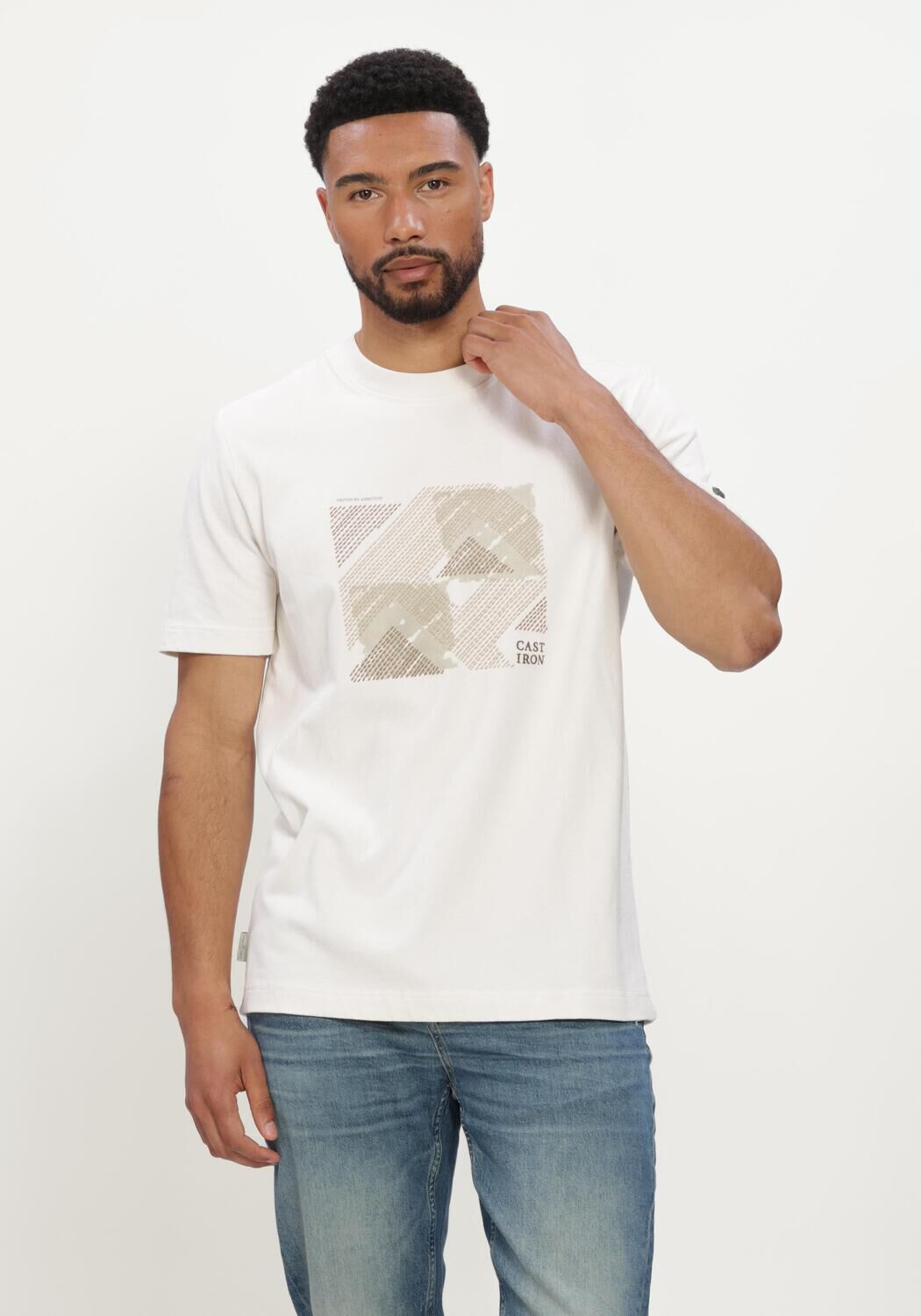 Nicht-gerade weiss CAST IRON T-shirt SHORT SLEEVE R-NECK REGULAR FIT PEACHED JERSEY - large
