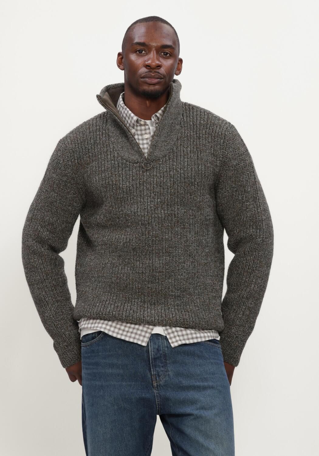 Dunkelgrau BARBOUR Pullover NEW TYNE HALF ZIP KNITTED JUMPER - large