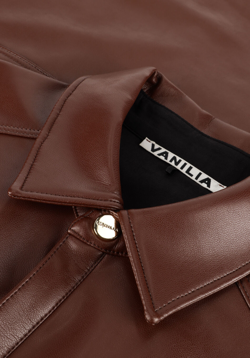 Braune VANILIA Midikleid FAUX LEATHER SHIRT DRESS - large