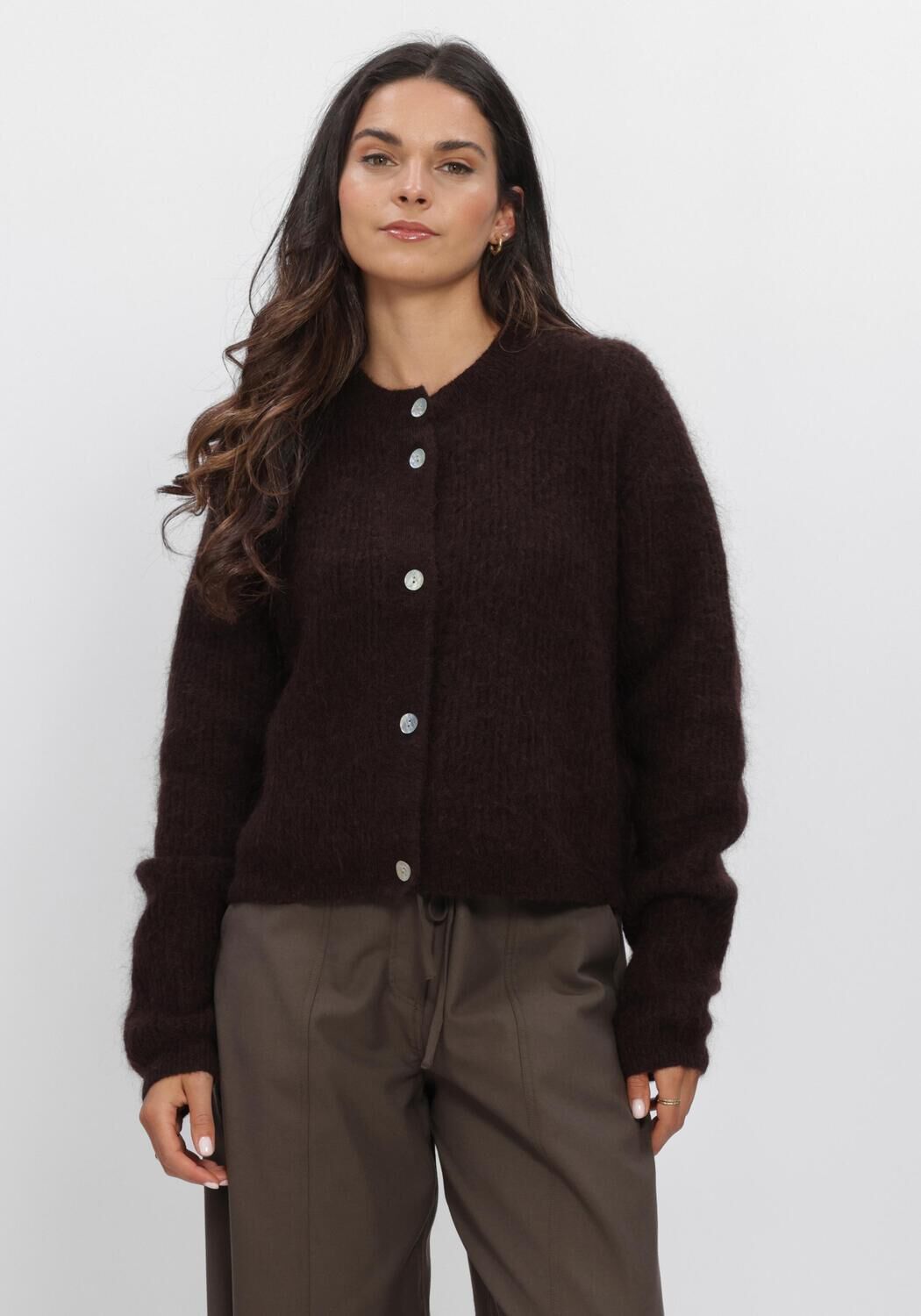 Braune SECOND FEMALE Strickjacke ANDREA KNIT RIB LS CARDIGAN - large