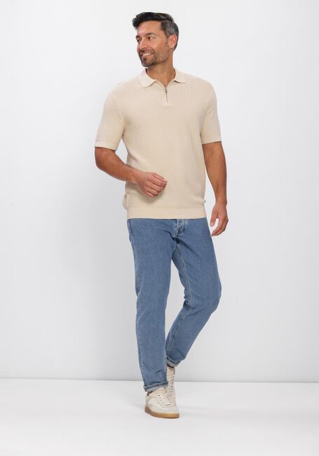 Beige SELECTED MEN Polos & T-Shirts SLHCRAN SS KNIT STRUCTURE ZIP  POLO NOOS - large