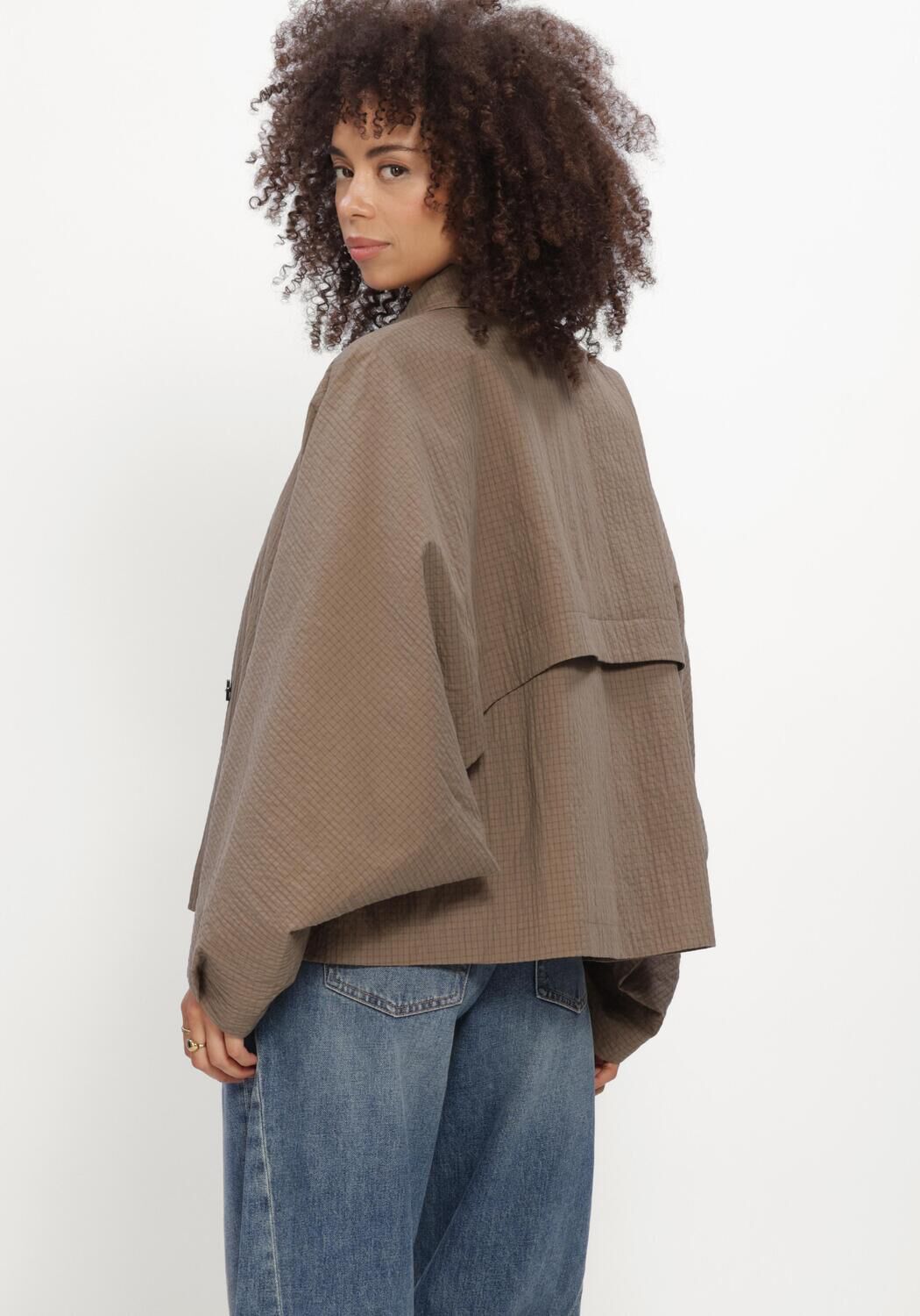 Taupe CATWALK JUNKIE Jack CHECK CAPE JACKET - large