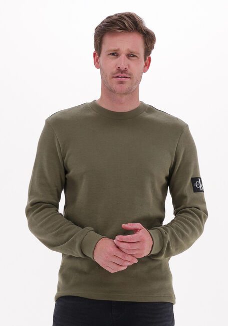 Olive CALVIN KLEIN Sweatshirt BADGE WAFFLE LS TEE - large