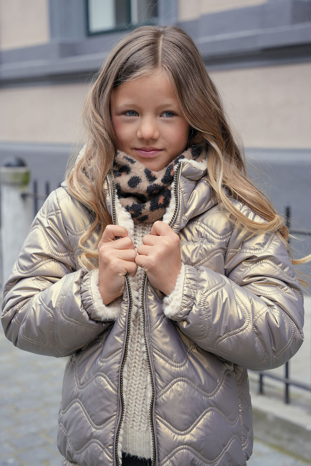 Goldfarbene LIKE FLO Wattierte Jack AIMEE FLO GIRLS REVERSIBLE HOODED JACKET - large