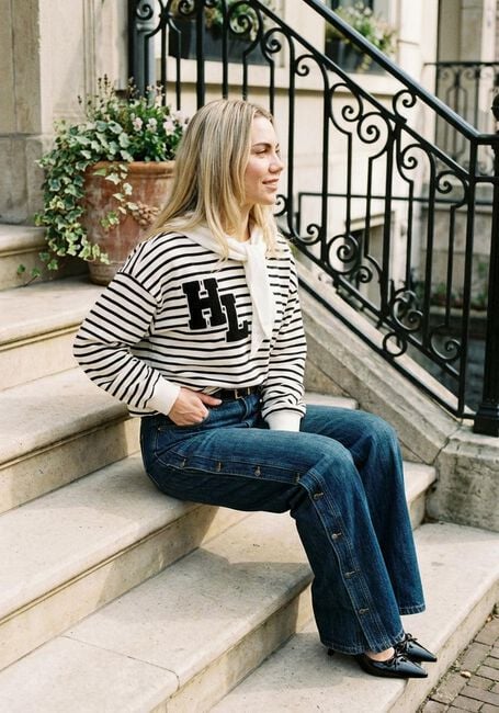 Mehrfarbige/Bunte HAUTE L'AMITI&Eacute; Pullover STRIPE APPLICATION SWEAT - large