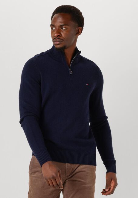 Blaue TOMMY HILFIGER Pullover LAMBSWOOL ZIP MOCK - large