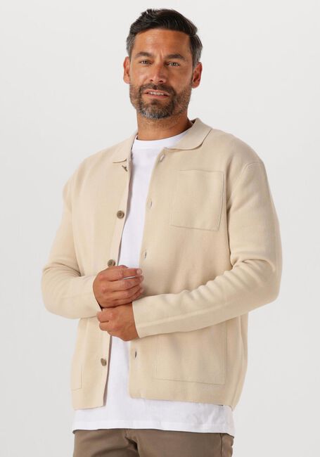 Beige SELECTED MEN Strickjacke SLHMIKE LIGHT LS KNIT RELAXED POLO CARDIGAN - large