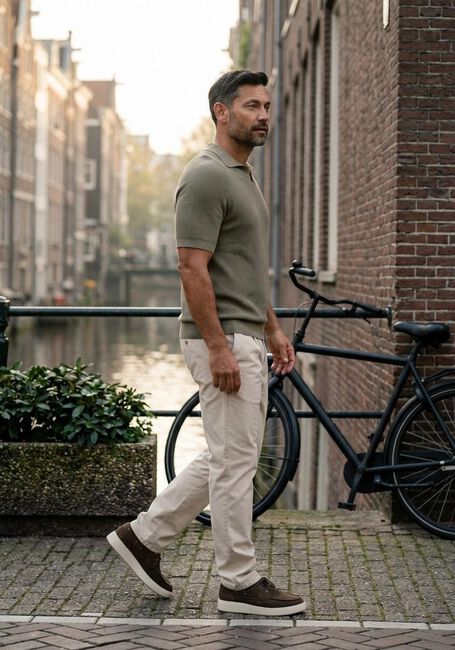 Khaki PROFUOMO Polo-Shirt POLO OPEN COLLAR RIB - large