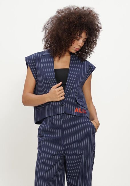 Dunkelblau ALIX THE LABEL Gilet LADIES WOVEN STRIPED WAISTCOAT - large