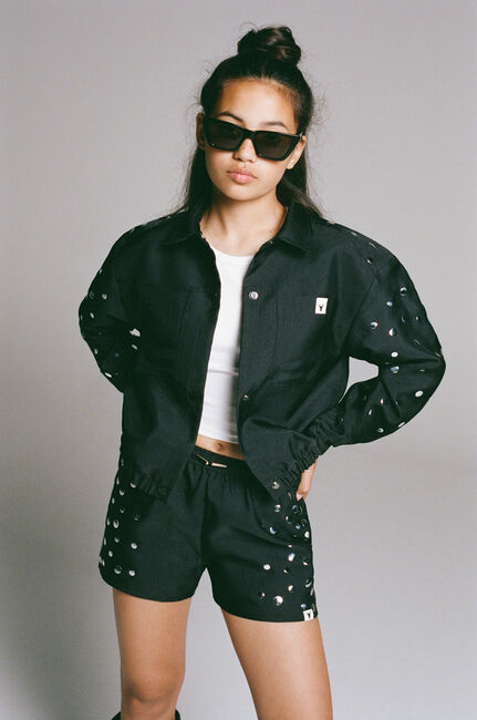 Schwarze ALIX MINI Kurze Hose WOVEN STUDS SHORT - large