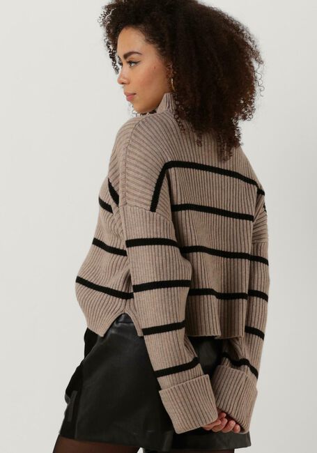 Taupe CO'COUTURE Pullover ROW STRIPE BOX CROP KNIT - large