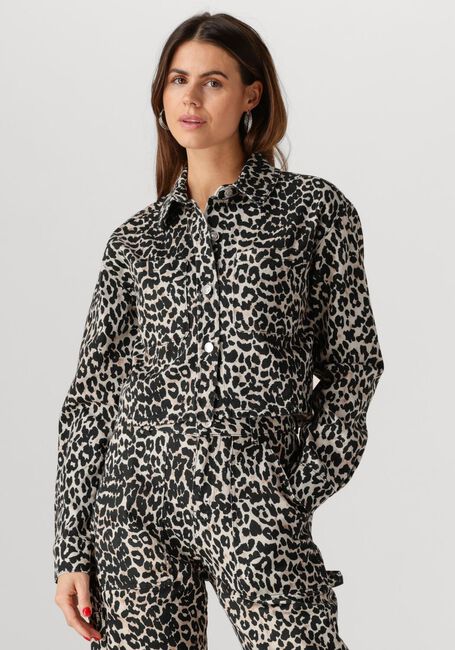 Braune COLOURFUL REBEL Blusen OLLE LEOPARD CROPPED DENIM BLOUSE - large