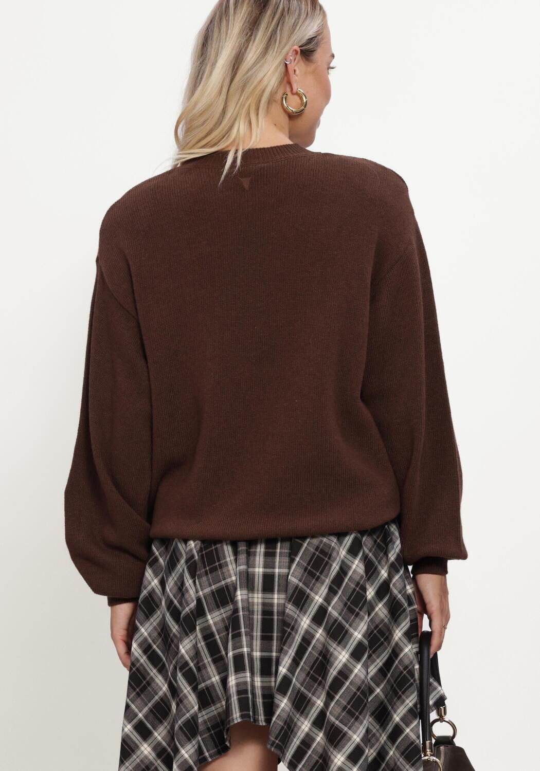 Braune ALIX THE LABEL Pullover & Cardigans LADIES KNITTED SHOULDER PADS PULLOVER - large