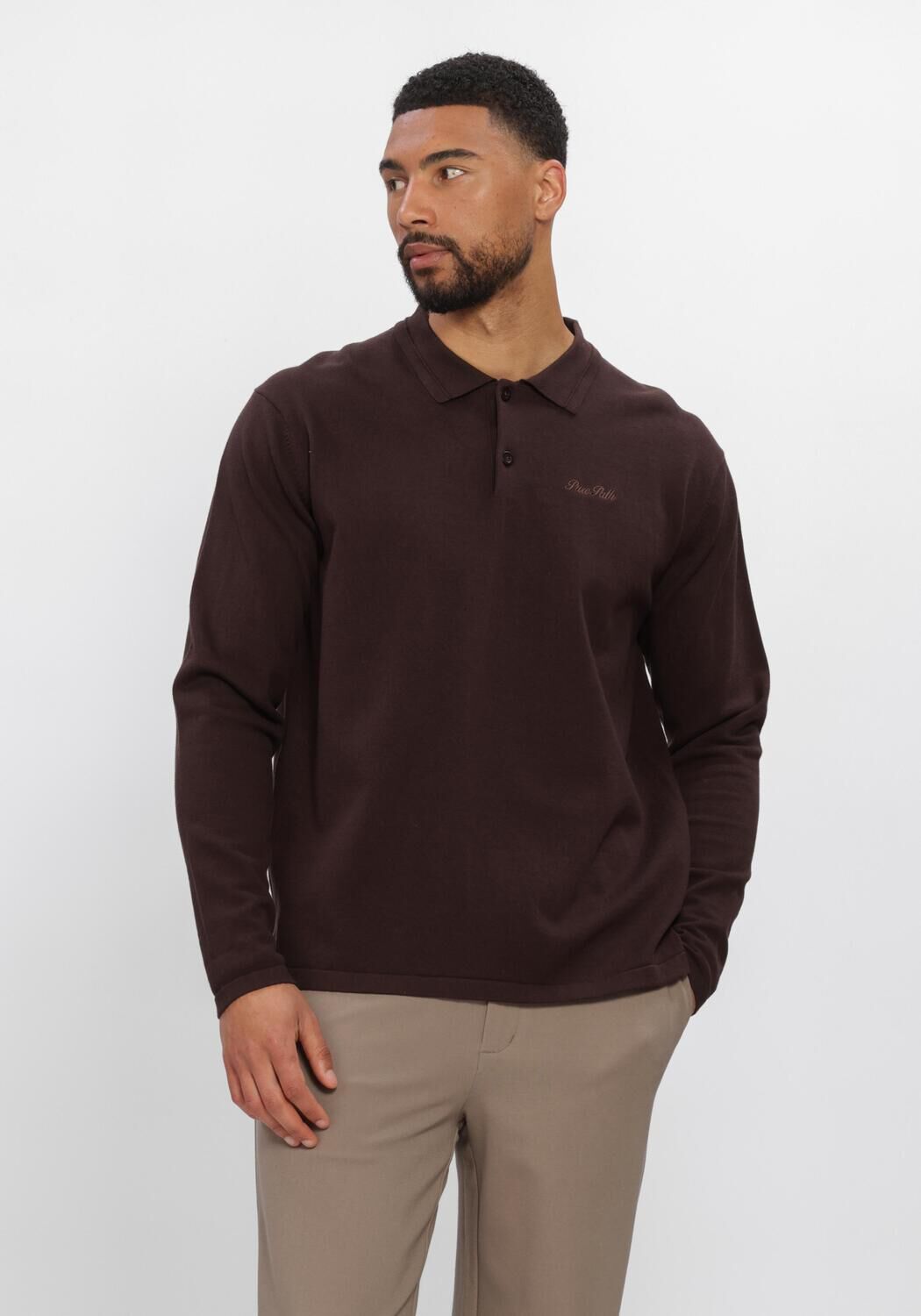 Braune PURE PATH Polo-Shirt LIGHT WEIGHT KNIT - large