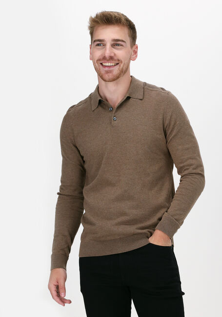 Taupe SELECTED MEN Polo-Shirt SLHBERG LS KNIT POLO NECK B NO - large