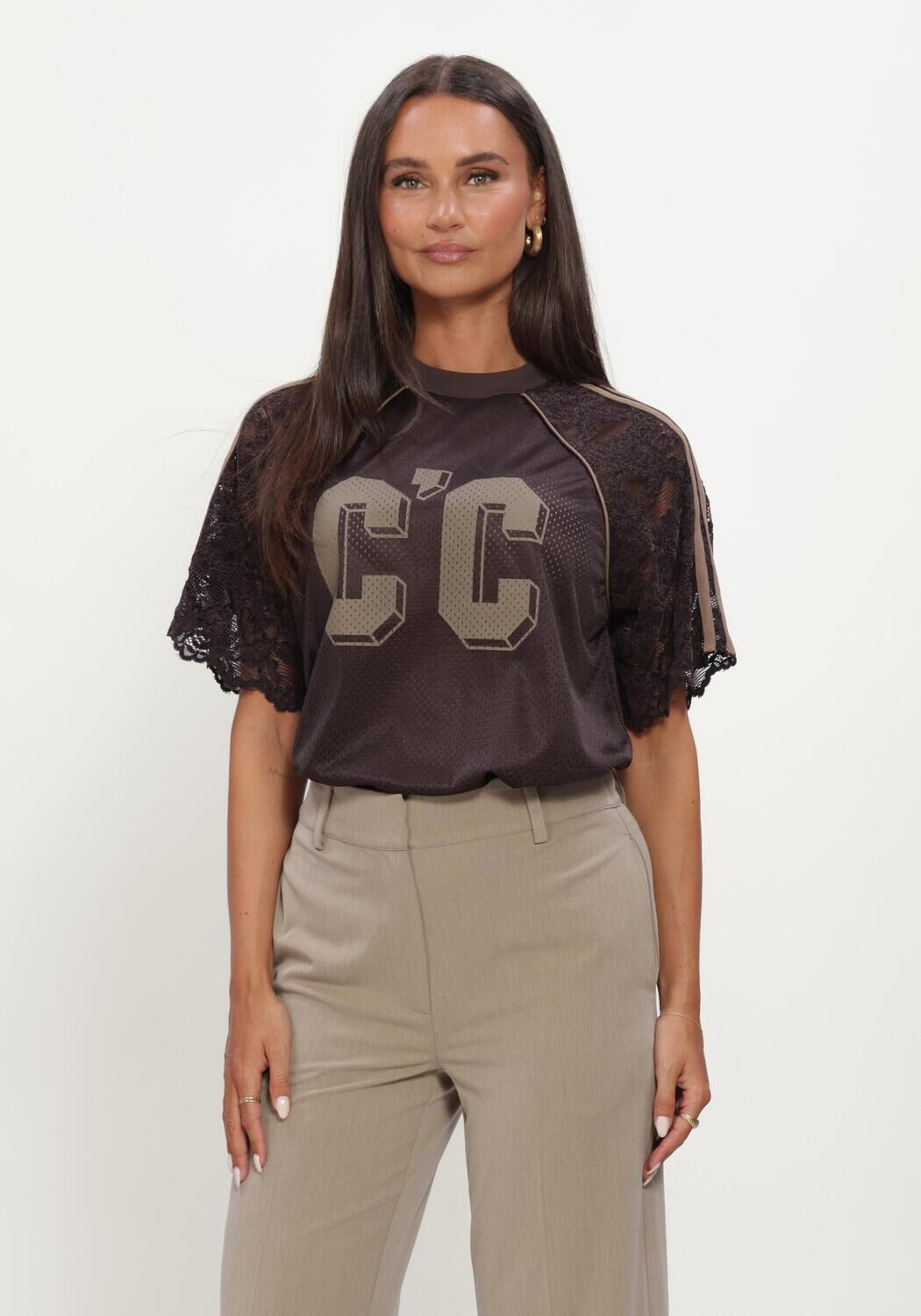 Braune CO'COUTURE Top TREYCC LOGO LACE TEE - large