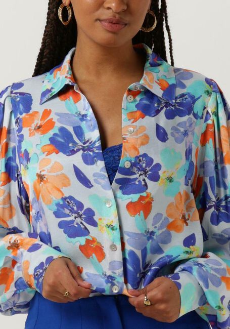 Hellblau JANSEN AMSTERDAM Blusen WP764 PRINTED BLOUSE LONG PUFFED SLEEVE - large