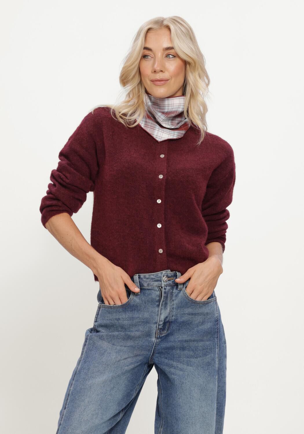 Bordeaux OBJECT Pullover OBJAGATE L/S RE KNIT CARDIGAN NOOS - large