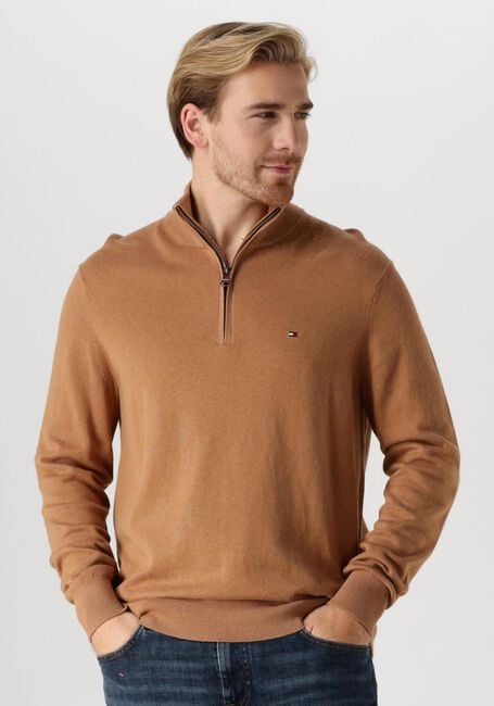 Camelfarbene TOMMY HILFIGER Pullover PIMA ORG CTN CASHMERE ZIP MOCK - large