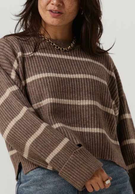 Beige CO'COUTURE Pullover ROW STRIPE BOX CROP KNIT - large