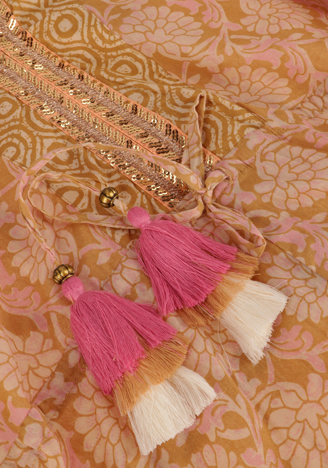 Camelfarbene SUMMUM Maxikleid DRESS BLOCKPRINT - large