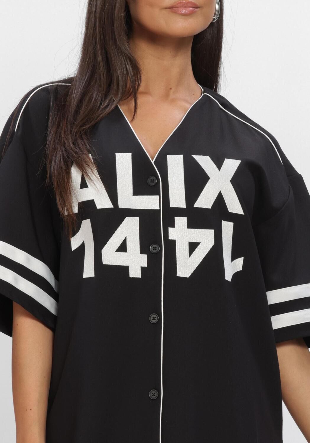 Schwarze ALIX THE LABEL Kleider LADIES WOVEN BASEBALL SHIRT DRESS - large
