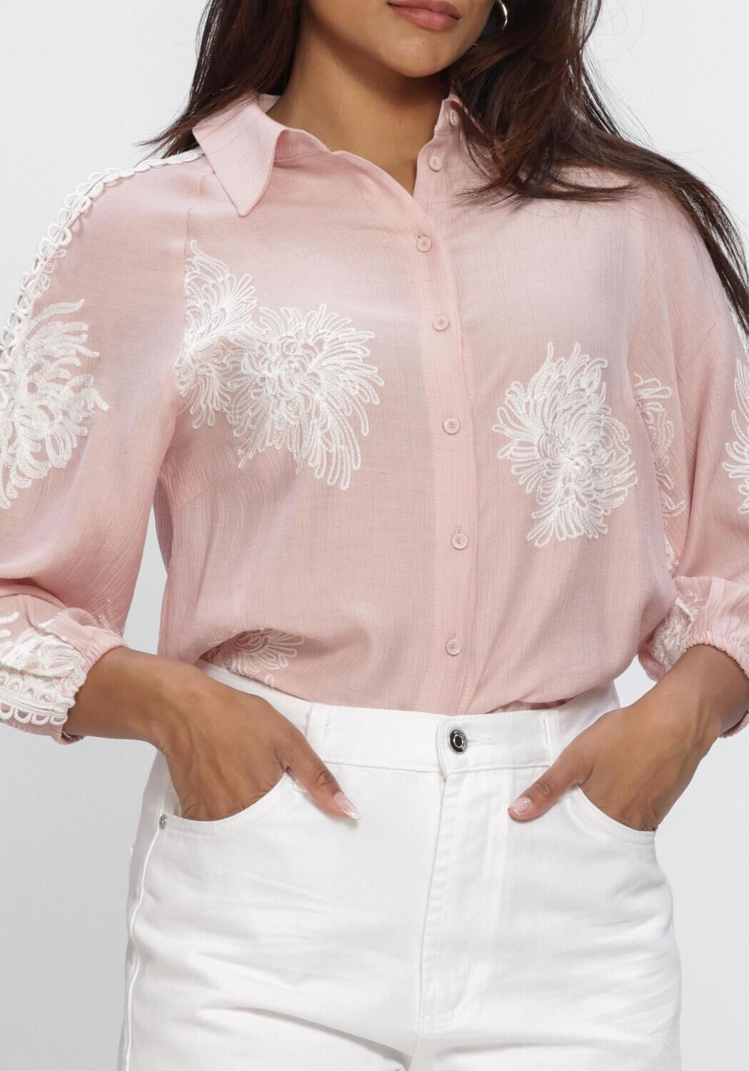 Hell-Pink JANSEN AMSTERDAM Blusen RAELLA BLOUSE AE 701 3/4 SLEEVE EMBROIDERY - large